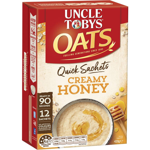 Uncle Tobys Quick Oats Sachets Creamy Honey 12 pack