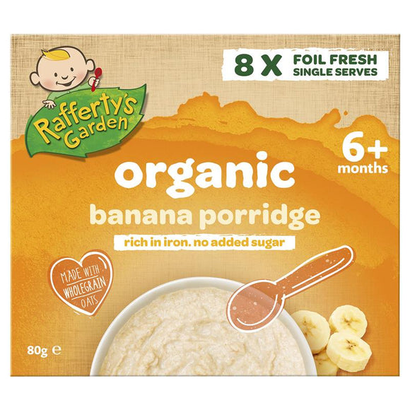 Raffertys Garden 6+ Months Organic Banana Porridge Cereal 8 x10g Single Serve