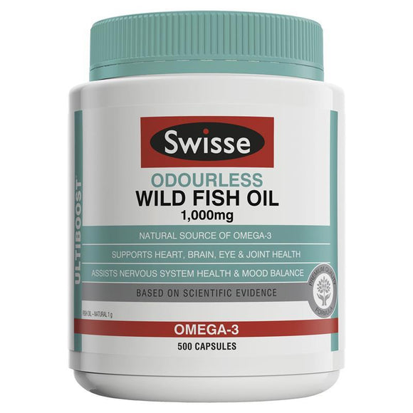 Swisse Ultiboost Odourless Wild Fish Oil 1000mg 500 Capsules Exclusive Size