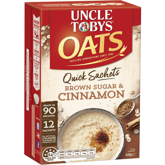 Uncle Tobys Quick Oats Sachets Brown Sugar & Cinnamon 12 pack