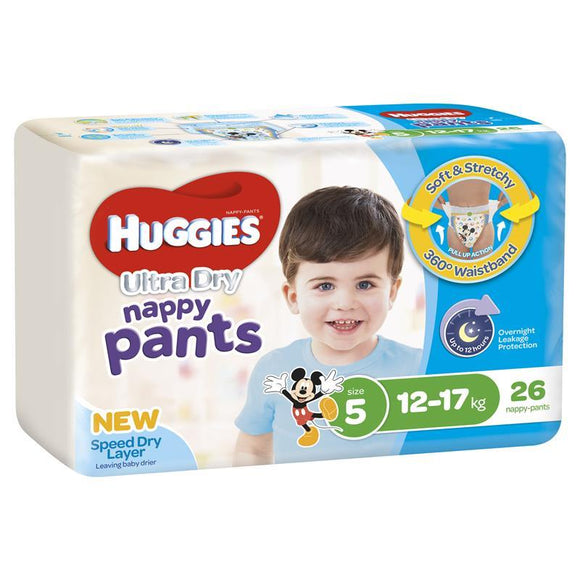 Huggies Ultra Dry Nappy Pants Size 5 12-17kg Boy 26 Pack
