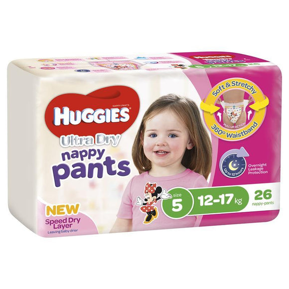 Huggies Ultra Dry Nappy Pants Size 5 12-17kg Girl 26 Pack