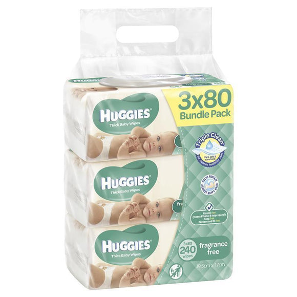 Huggies Fragrance Free 3x80 Wipes