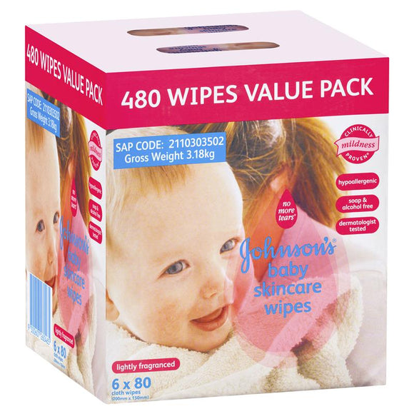 Johnson's Baby Wipes Skincare Wipes Lightly Scented 6x80