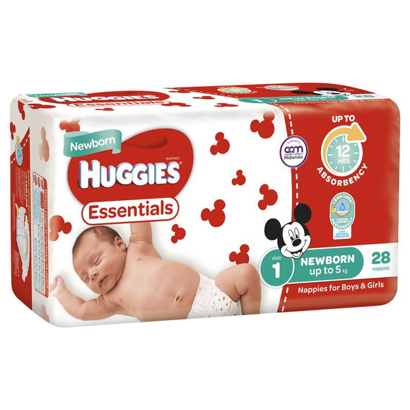 Huggies Essentials Size 1 Newborn up to 5kg 28 Nappies