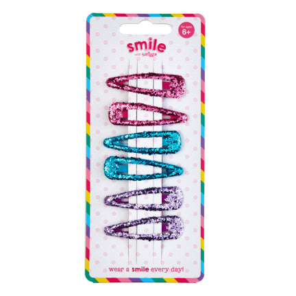 Smile Glitter Hair Clips Pack X6 = MIX