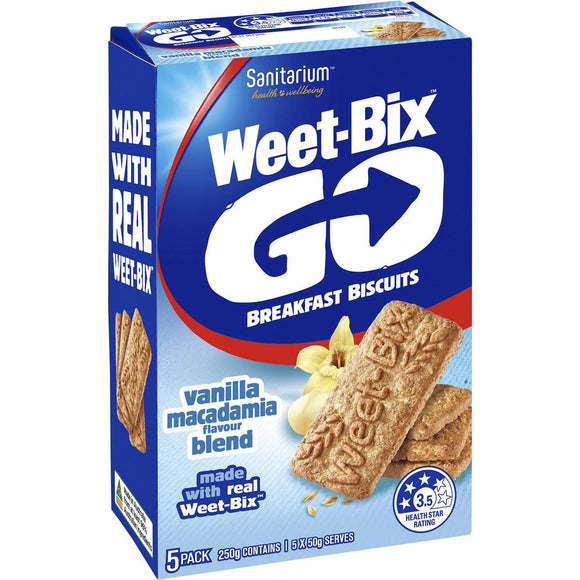 Sanitarium Weet-bix Go Breakfast Biscuits Vanilla Macadamia Blend 5 pack