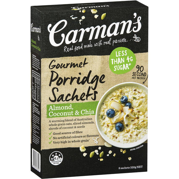 Carman's Almond, Coconut & Chia Gourmet Porridge Sachets 320g
