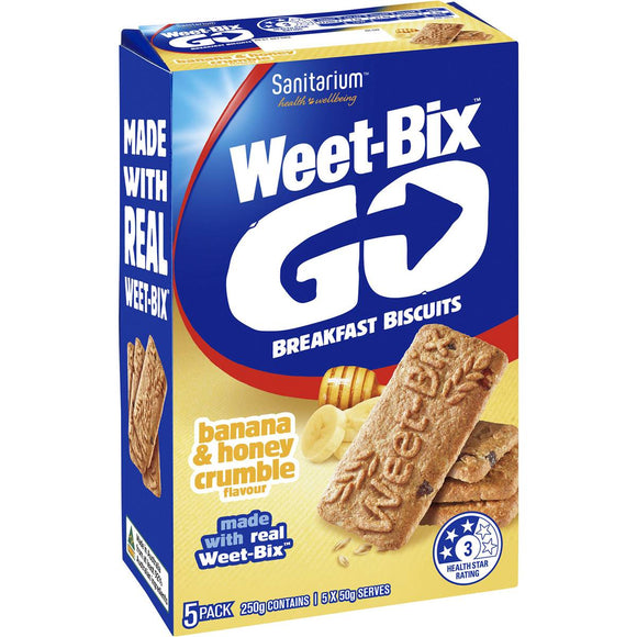 Sanitarium Weet-bix Go Breakfast Biscuits Banana & Honey Crumble 5 pack