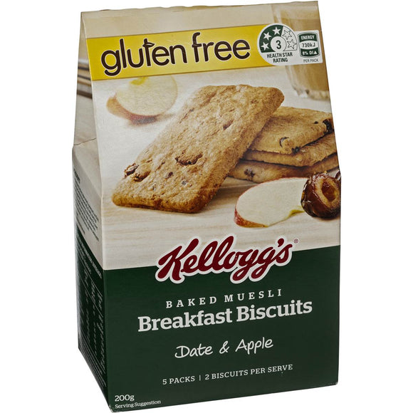 Kellogg’s Breakfast Biscuits Gluten Free Date & Apple 5pk 200g
