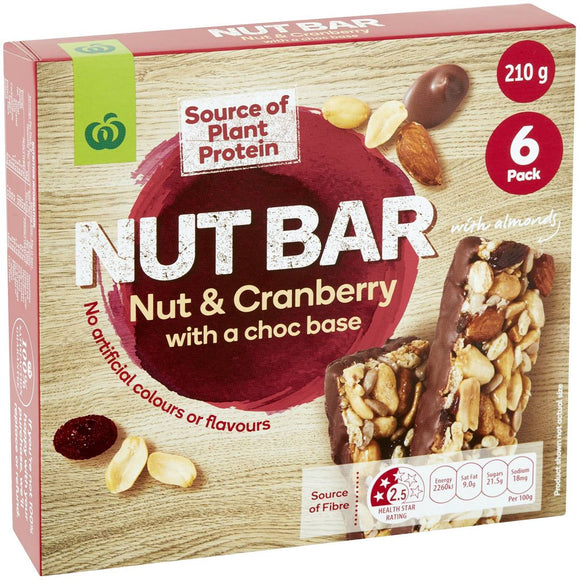 Woolworths Choc Almond & Cranberry Nut Bars 210g