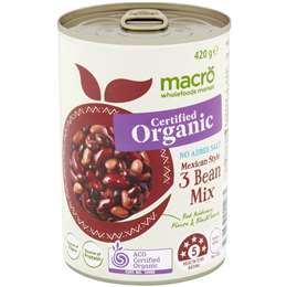 Macro Organic Mexican Style 3 Bean Mix No Added Salt 420g