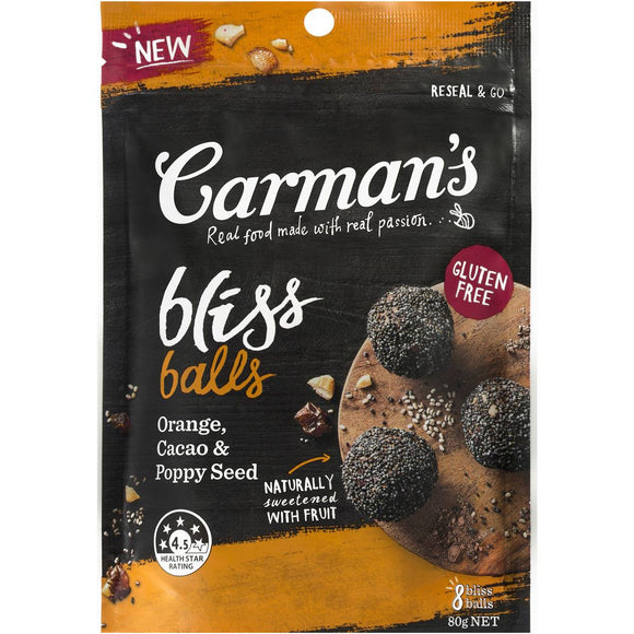 Carman's Orange Cacao Poppy Seed Bliss Balls 80g