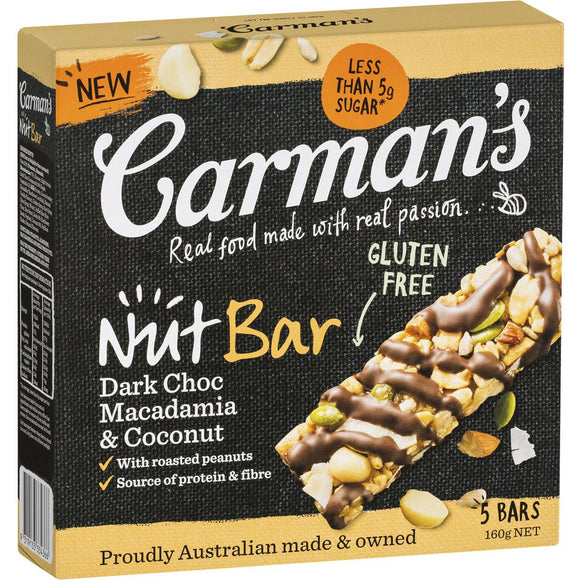 Carman's Dark Choc Macadamia Coconut Nut Bars 160g