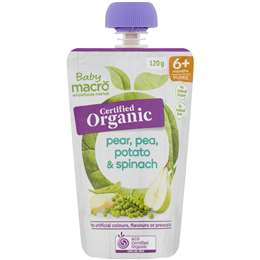 Macro Organic 6 Months+ Pear Pea Potato & Spinach 120g