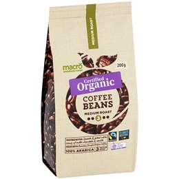 Macro Organic Fairtrade Coffee Beans Medium 200g