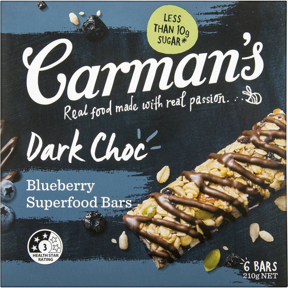 Carman's Dark Choc Blueberry Superfood Bars 6 pack