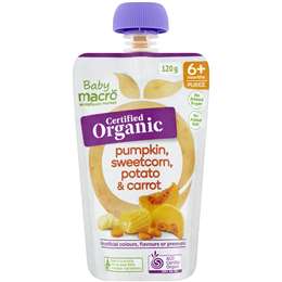 Macro Organic 6 Months+ Pumpkin Sweetcorn Potato & Carrot 120g