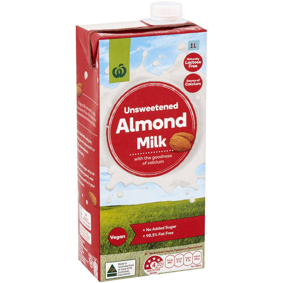 Woolworths Select Unsweetened Almond Milk 1l