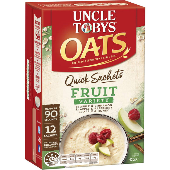 Uncle Tobys Quick Oats Sachets Fruit Variety 12 pack