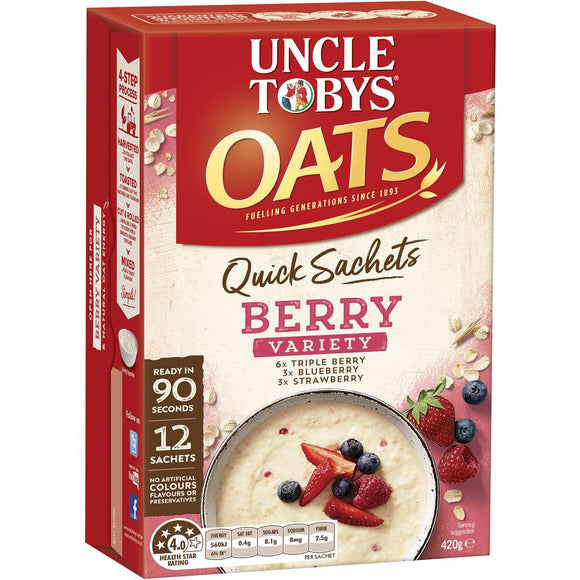 Uncle Tobys Quick Oats Sachets Berry Variety 12pk 420g