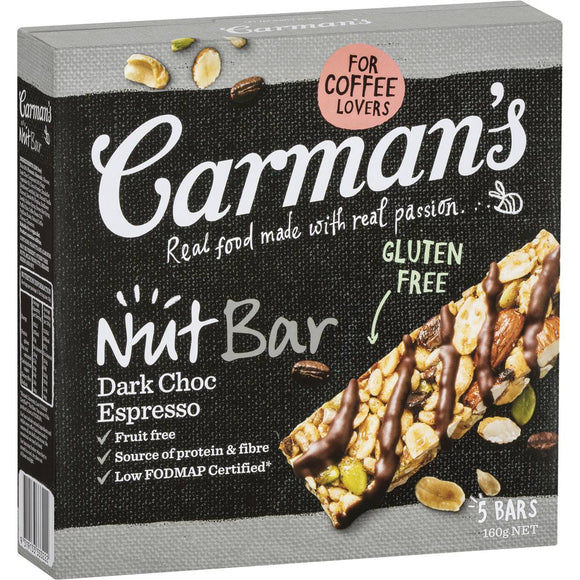 Carman's Dark Choc Espresso Nut Bars 160g