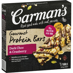 Carman's Gourmet Protein Bars Dark Choc & Cranberry 200g