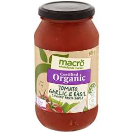Macro Organic Pasta Sauce Chunky Tomato Garlic Basil 500g