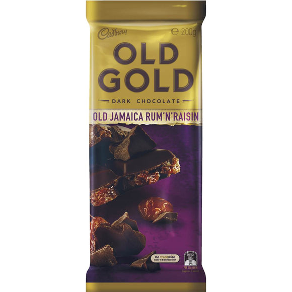 Cadbury Old Gold Dark Chocolate Old Jamaica Rum N Raisin 200g block