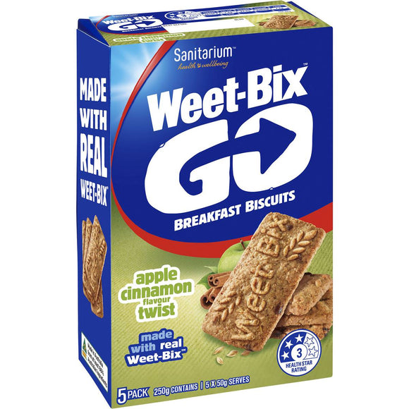 Sanitarium Weet-bix Go Breakfast Biscuits Apple Cinnamon Twist 5 pack