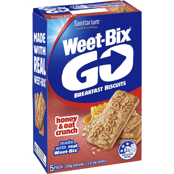 Sanitarium Weet-bix Go Breakfast Biscuits Honey & Oat Crunch 5 pack