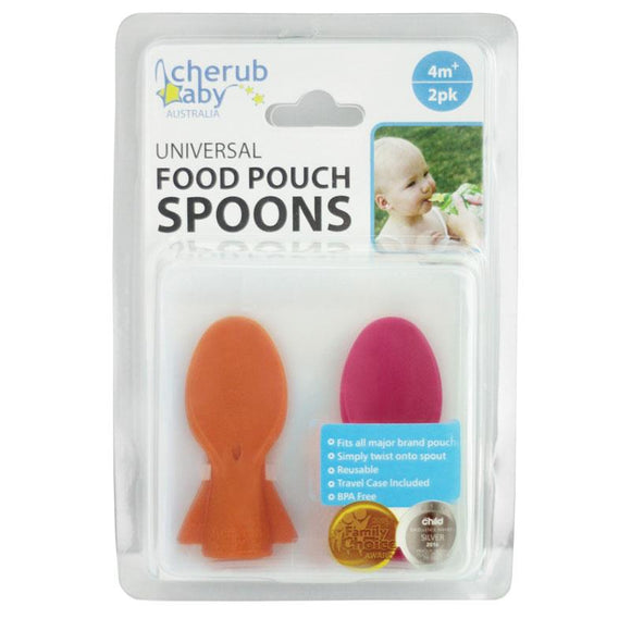 Cherub Baby Universal Food Pouch Spoons Orange & Pink 2 Pack