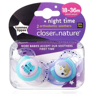 Tommee Tippee Closer To Nature Night Time Soothers 18-36 Months 2 Pack
