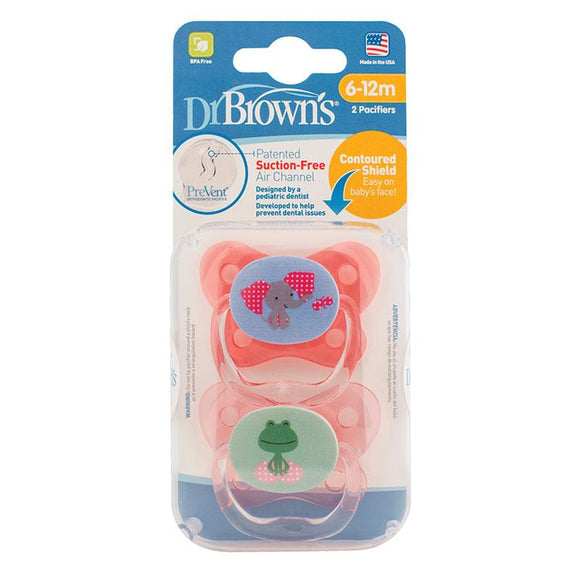 Dr Browns Prevent Contoured Pacifier Stage 2 Pink 6-12 Months 2 Pack Online Only