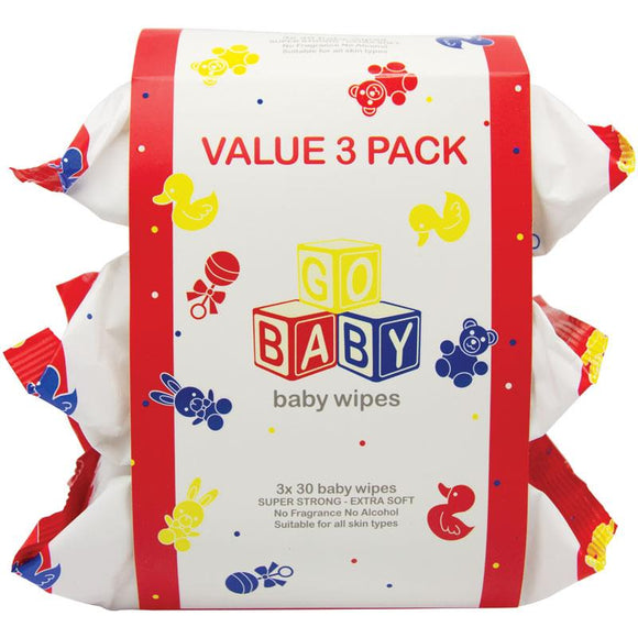 Go Baby Baby Wipes 3x30 Pack