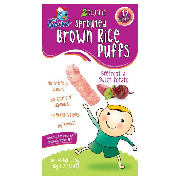 Little Quacker Organic Brown Sprouted Rice Puffs Beetroot & Sweet Potato 20g