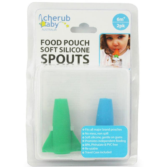 Cherub Baby Food Pouch Spout Blue & Green 2 Pack