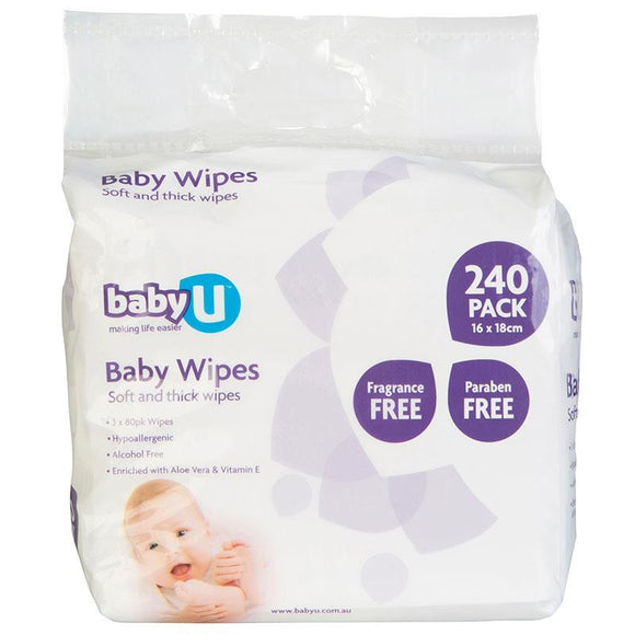 Baby U Baby Wipes Fragrance Free 240 Pack