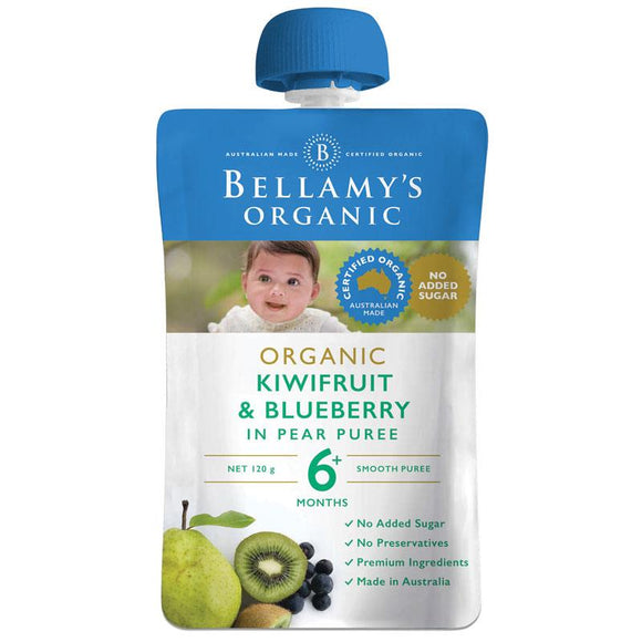 Bellamy's Organic Exotic Fruits Kiwifruit & Blueberry In Pear Puree 120g