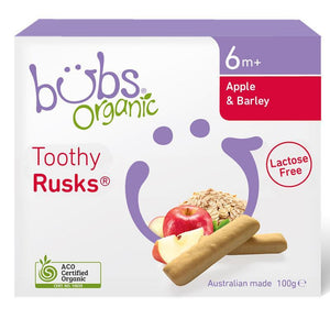 Bubs Organic Apple & Barley Lactose Free Toothy Rusk 110g