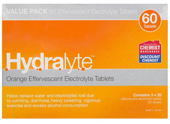 Hydralyte Electrolyte Effervescent Orange 60 Tablets Exclusive Size